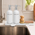 Kitchen Soap Dispenser Set with Self Draining Silicone Tray, Silver