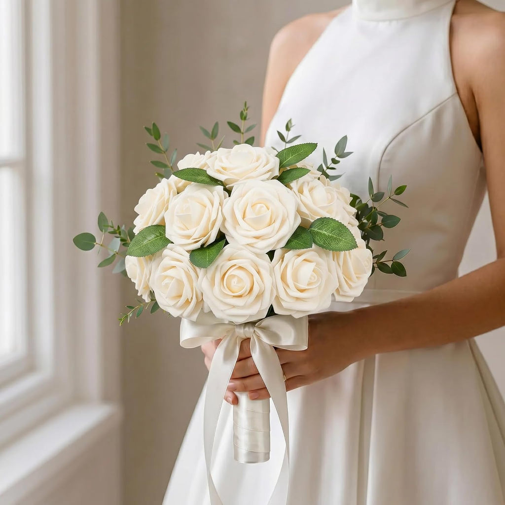 XIANNVXI 16Pcs Champagne Artificial Rose Foam Flowers