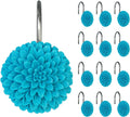 Sunlit Decorative Floral Shower Curtain Hooks, Turquoise Dahlia Pinnata Flower Shower Curtain Rings, Resin, Bathroom Decoration Blue Shower Curtain Hooks-12 Pack