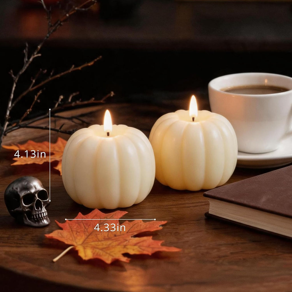 Fall Decor Pumpkin Flameless Candles with Remote LED Candles Ivory Set of 2