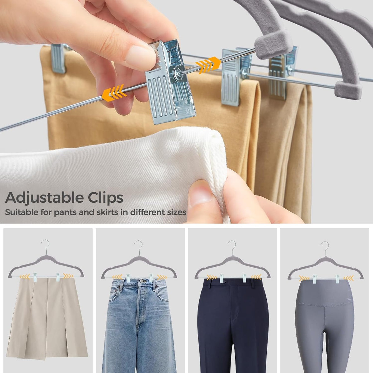 HOUSE DAY Velvet Pant Hangers with Adjudtable Clips 10 Pack, Gray