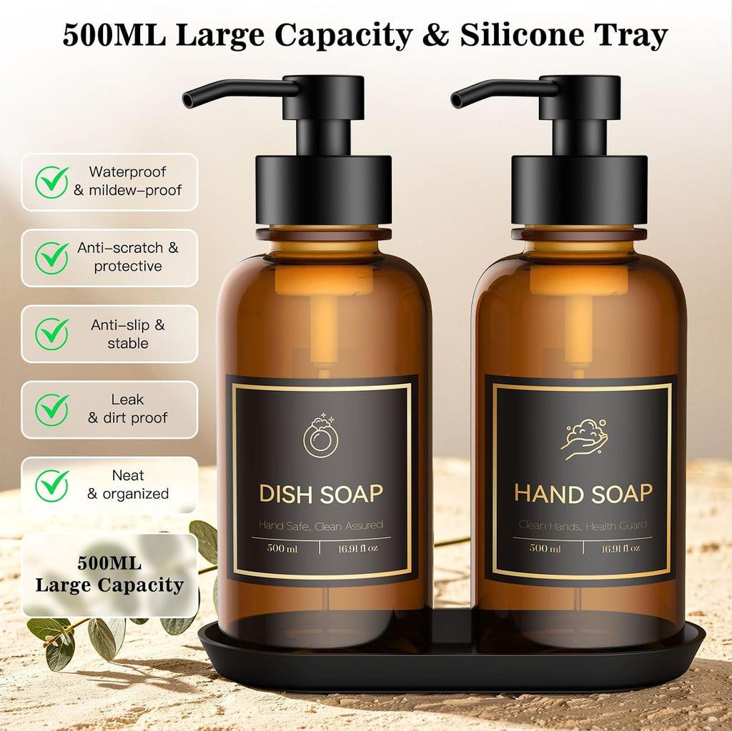 16.9 Oz Glass Foaming Soap Dispenser 2 Pack (Amber)