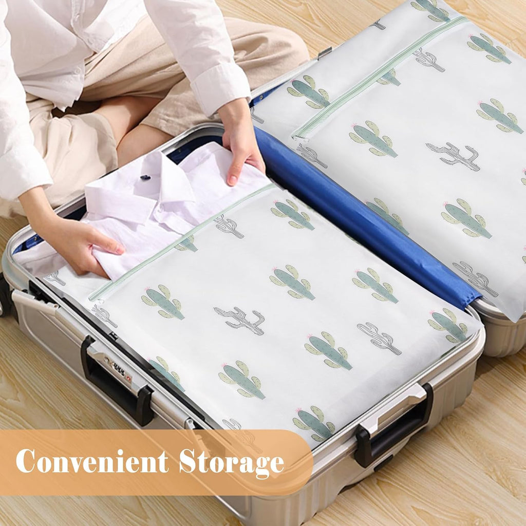 Durable Mesh Zipper Laundry Bags Machine Wash, 5-Piece Cactus Print