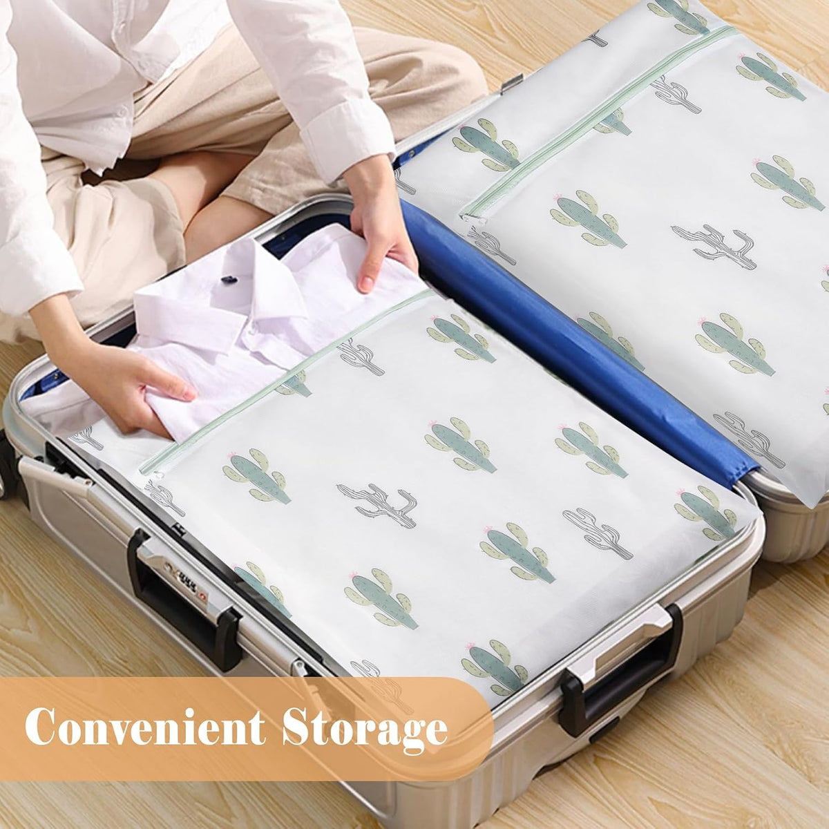 Durable Mesh Zipper Laundry Bags Machine Wash, 5-Piece Cactus Print