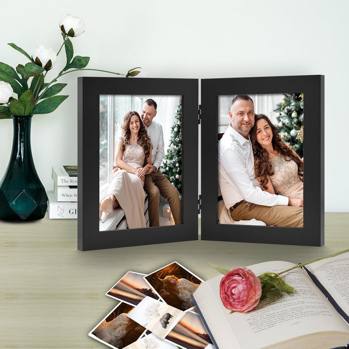 Frametory, 5x7 Double Picture Frame Black, 1 Pack