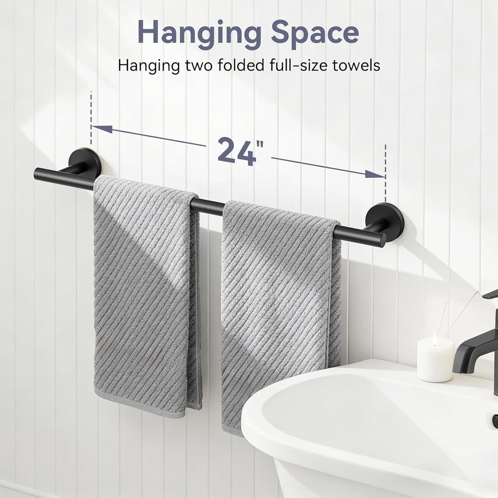 Matte Black Towel Bar, 24 Inch Towel Rack for Bathroom Wall-Mounted