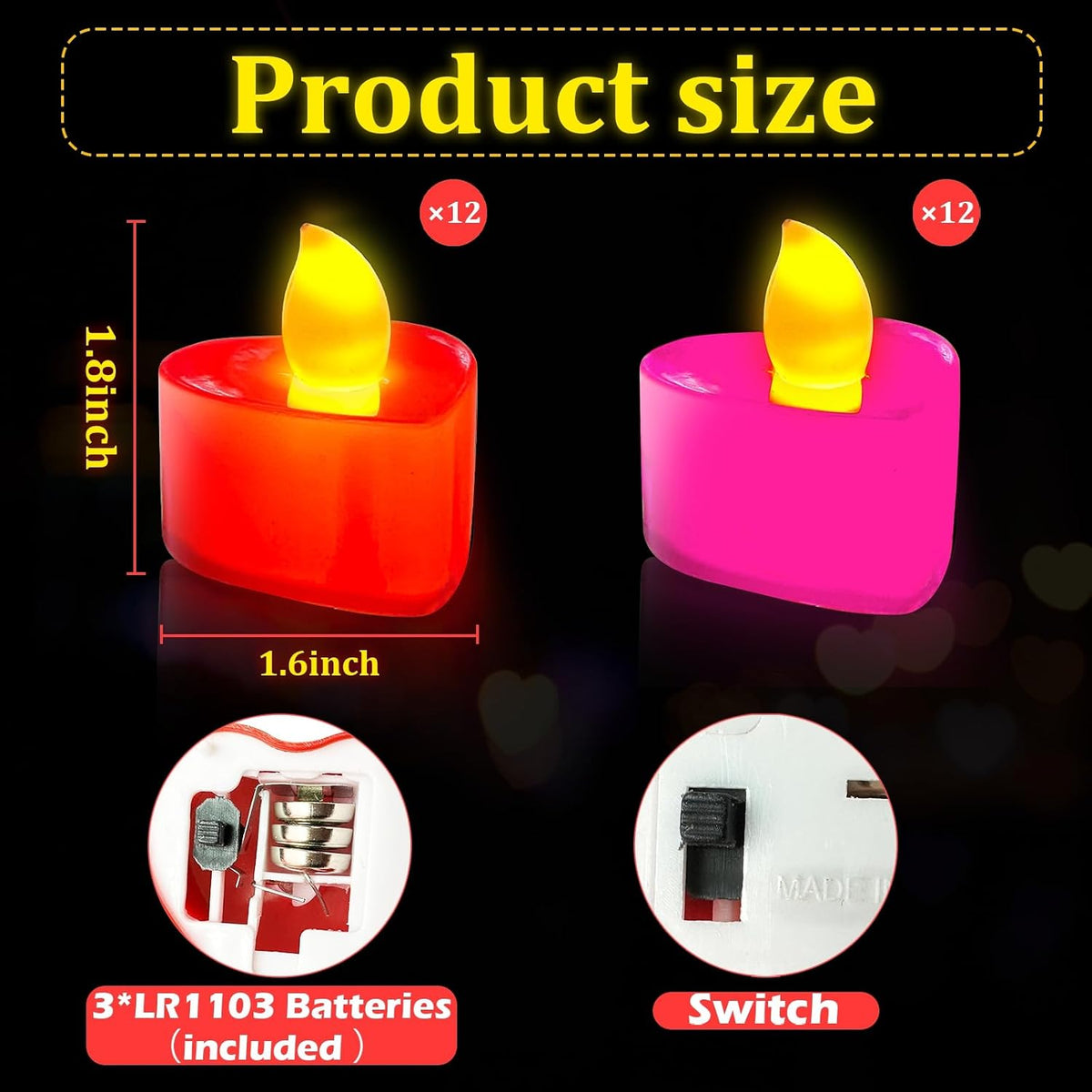 Valentines Day Decorations, 24 Pack LED Heart Tea Lights Candles Battery Operated Red Pink Valentines Day Lights Heart Shaped Flameless Candles for Romantic Night Anniversary Wedding Table Party Decor