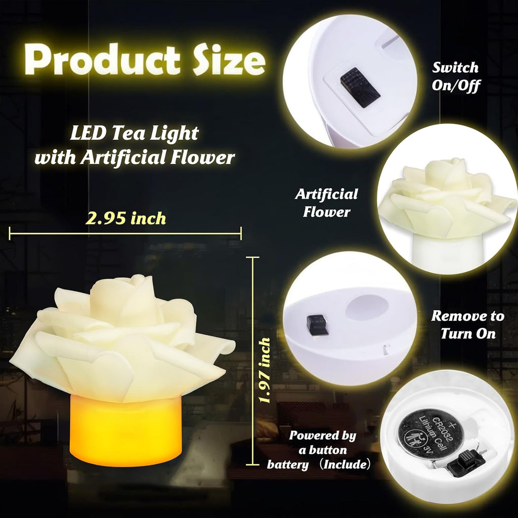 SupBri 12 Pack Led Tea Lights with Artificial White Flower
