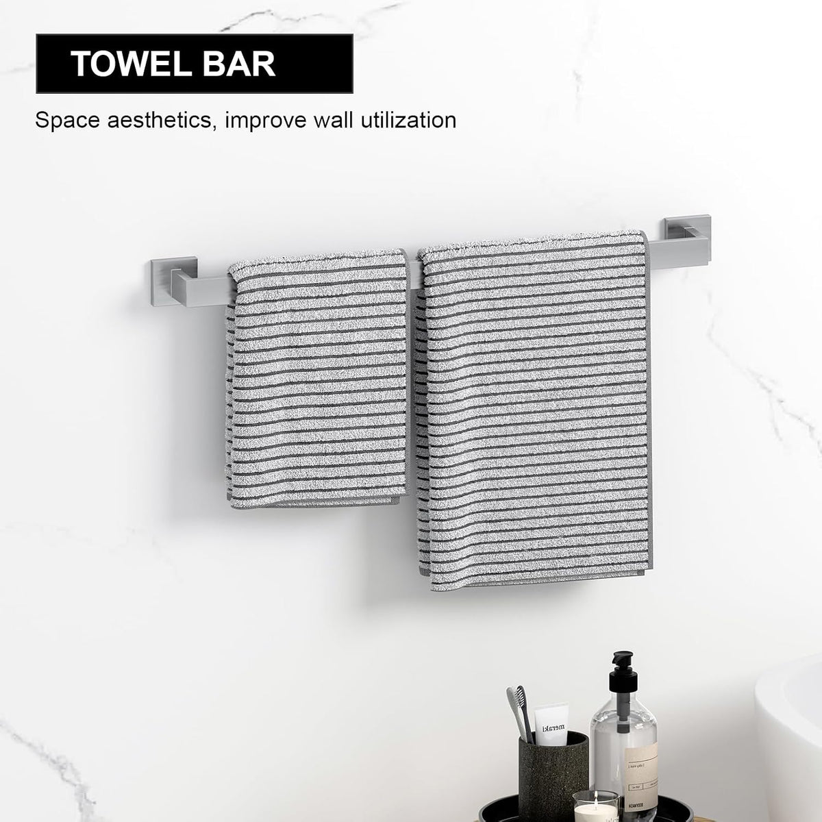 15-Pieces Brushed Nickel Bathroom Accessories Set, 23.6 Inch Bath Towel Bar Set, Stainless Steel Bathroom Hardware Set, Towel Racks for Bathroom Wall Mounted.