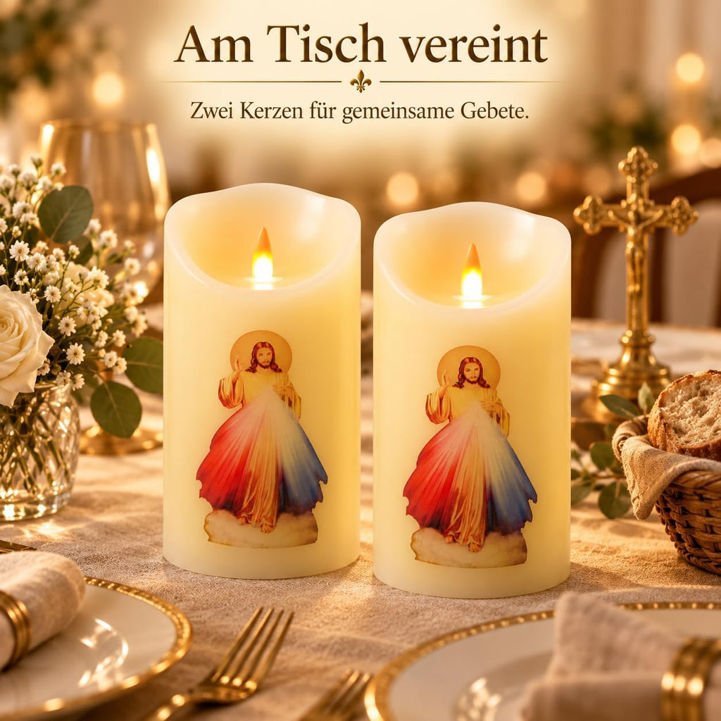 QQFCTOO LED Prayer Flameless Candle with Remote Timer, Battery Powered Candle, Religious Candle, Real Wax, for Home Altar, Church, Devotional,6" x 3.2"（Jesus