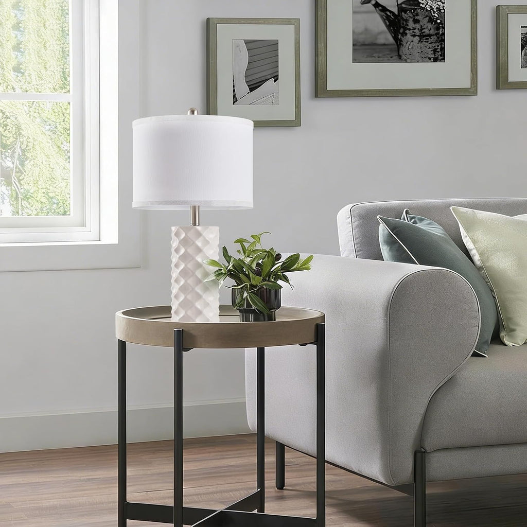 Star Diamond Ceramic Table Lamps Set of 2 - Beige Nightstand Lamps 23"