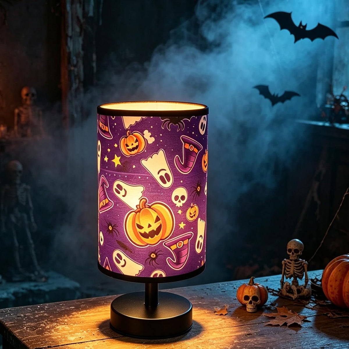 Halloween Pumpkin Witch Table Lamp 3 Color LED US Plug Night Light Decor