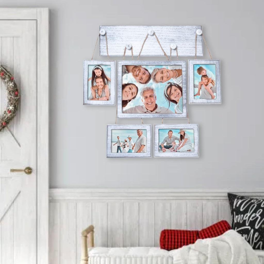 Collage Picture Frames 4x6 Set of 5 for Wall – Rustic White Farmhouse