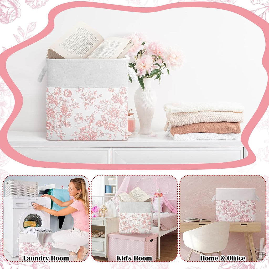 Pink Floral Cube Storage Bin Set of 6 Cube Storage Basket, 11.22 Inch