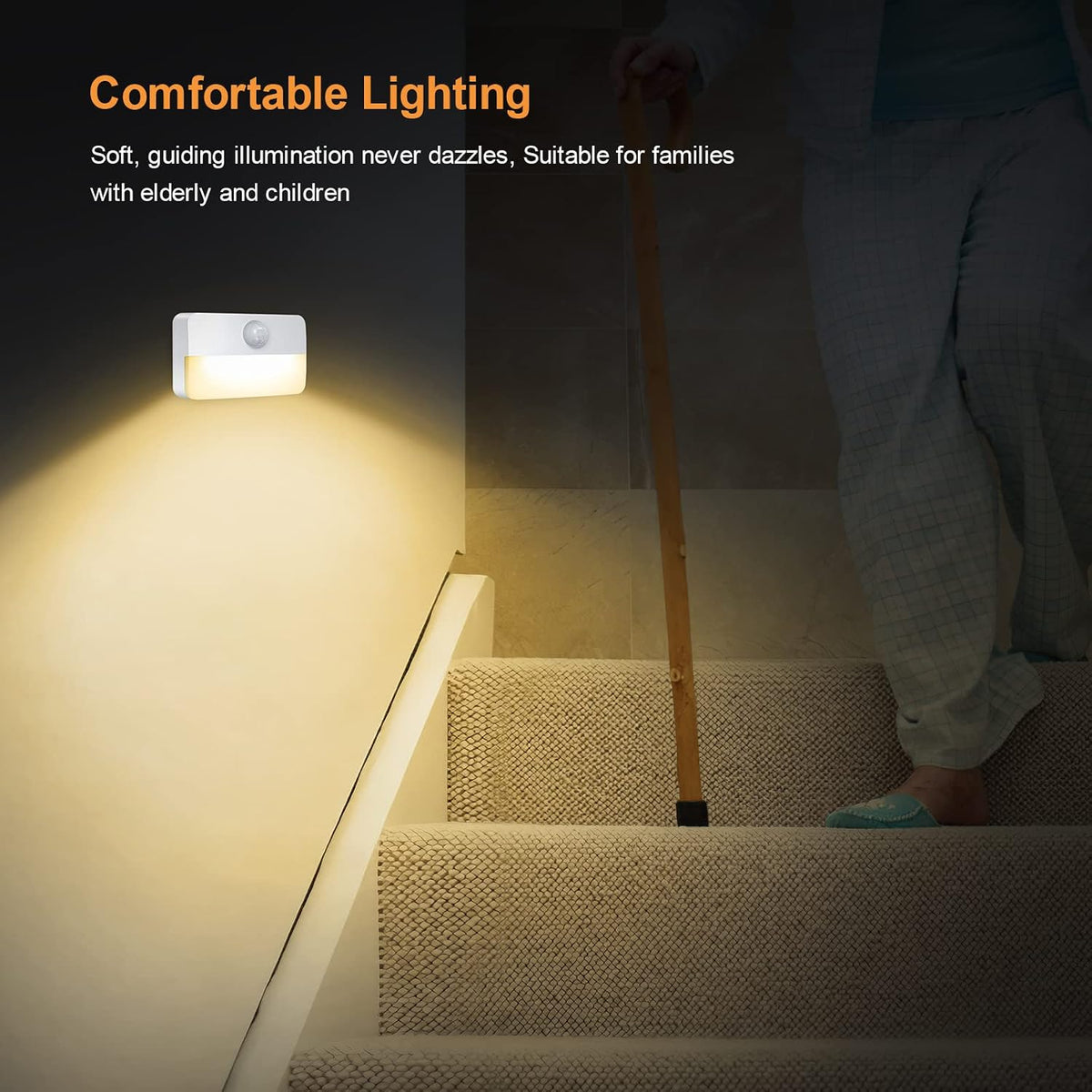 【4 Pack】 Motion Sensor Night Light, Stick-On Motion Sensor Lights Indoor, Battery Powered Under Cabinet Kitchen Lights with Adhesive Pads, Auto/On/Off for Cupboard Wardrobe Stair Kitchen- Warm White