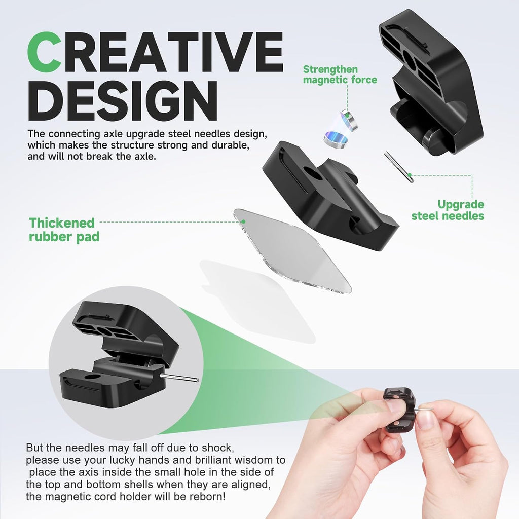 6 White Magnetic Cable Clips, Under Desk Cable Management
