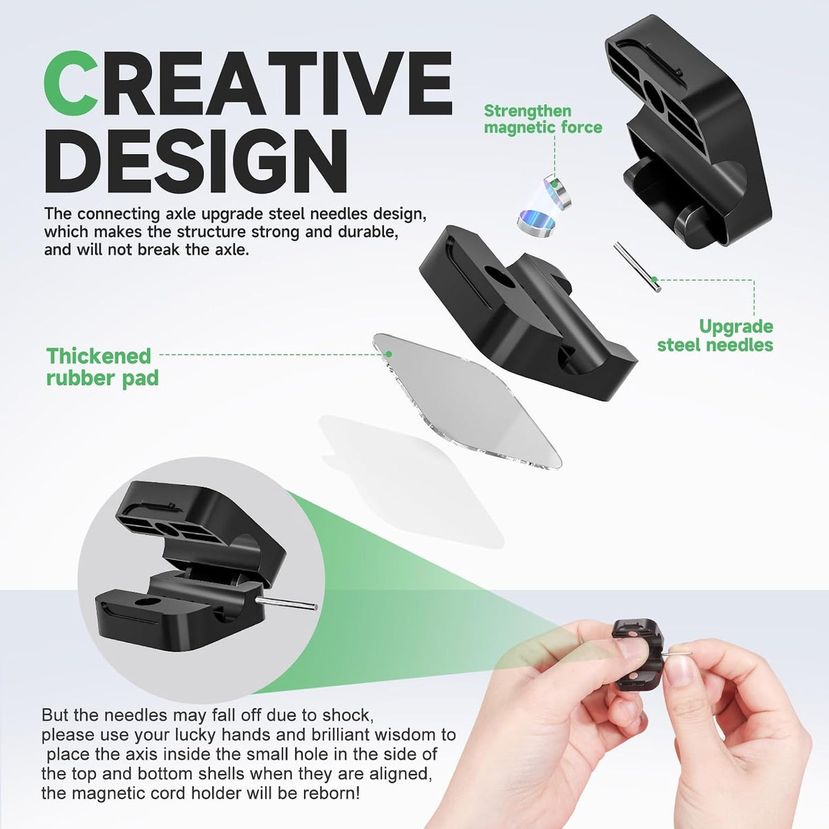 6 White Magnetic Cable Clips, Under Desk Cable Management