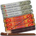 Dragon's Blood Incense Sticks and White Sage Incense Sticks with Incense Holder Bundle for Home Fragrance and Smudging