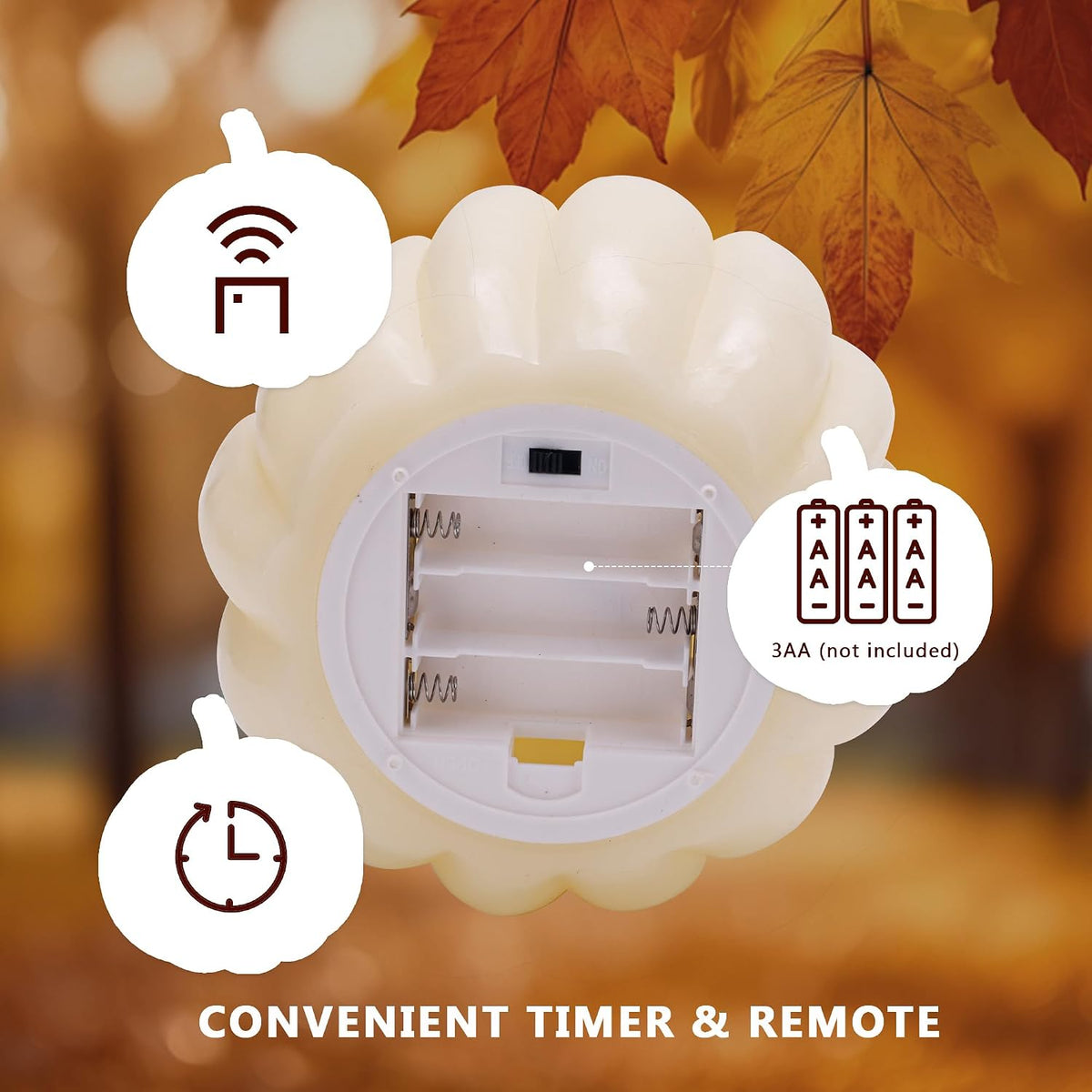 JOIONE Fall Flameless Ivory Pumpkin Candle with Remote, Halloween Decor