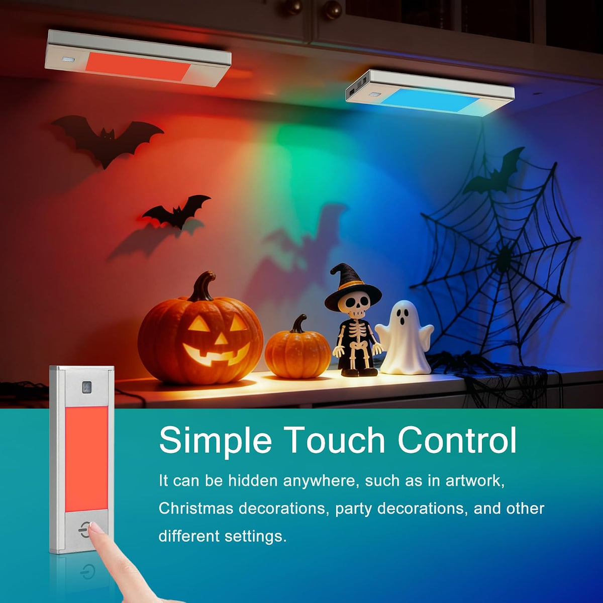 V4light Rechargeable Motion Sensor Night Light, 3-Pack Silver, RGB-6 Halloween Edition — Ultra-Thin Painted Aluminum Alloy, Magnetic Mount, 6 Eerie Colors for Haunted Pathways, Spooky Decor