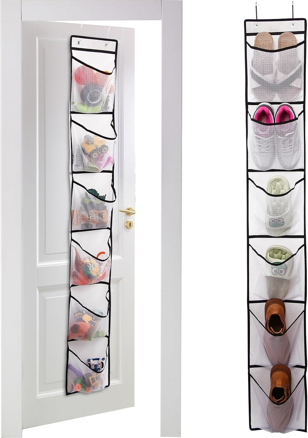 GOMAJI 6 Large Breathable Mesh Pockets, Over The Door Shoe Organizer, Boots Hanging Storage Shoe Rack for Closet, Accessories - - White