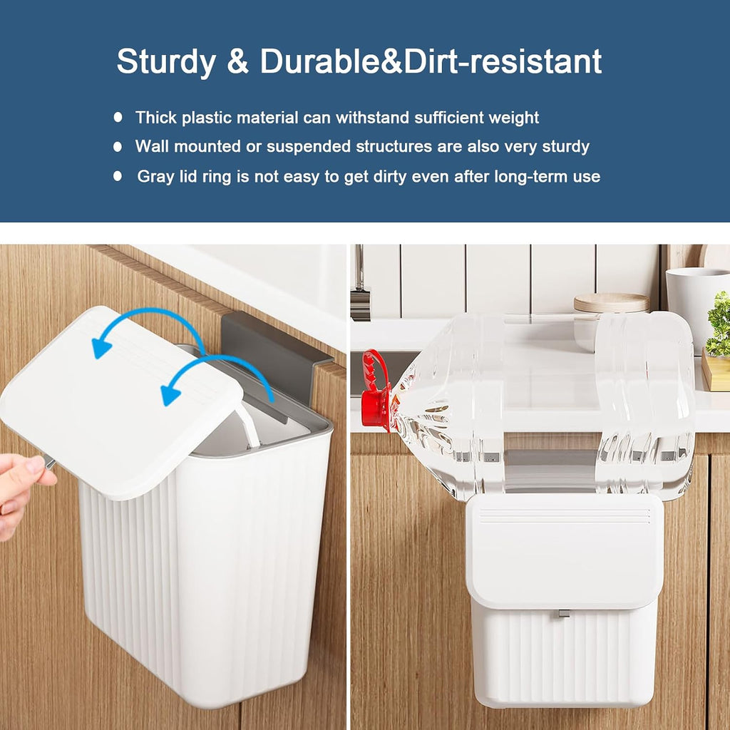 Kitchen Compost Bin Cabinet Hanging Small Trash Can with Lid 2.4 Gallon