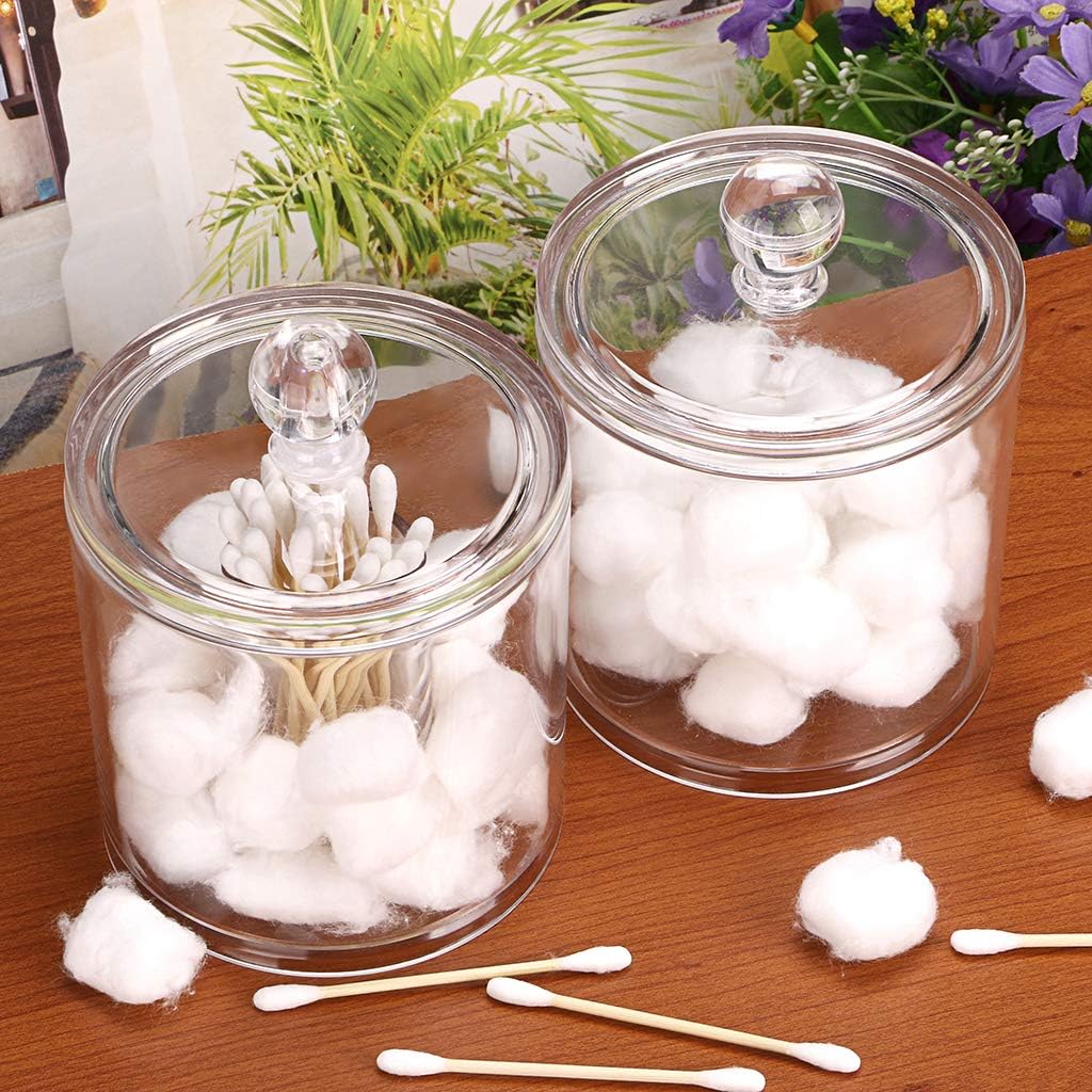 Hipiwe Cotton Ball and Swab Holder Organizer Clear Acrylic Apothecary Jar