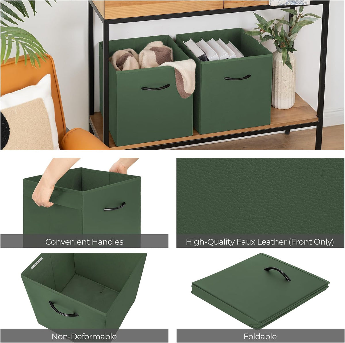 StorageWorks 13x13 Storage Cubes, Cube Organizer Bins, Green, 4-Pack