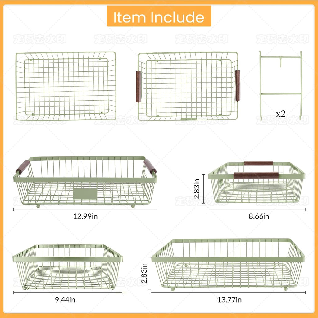 2-Tier Stackable Wire Basket with 2 Banana Hooks, Pantry Organizer for Kitchen Countertops, Cabinets & Under-Sink Spaces; Ideal for Storing Snacks, Fruits, Veggies, Onions, Potatoes, & More,Green