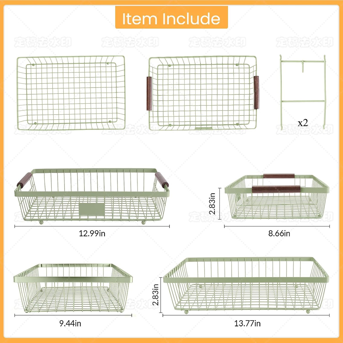 2-Tier Stackable Wire Basket with 2 Banana Hooks, Pantry Organizer for Kitchen Countertops, Cabinets & Under-Sink Spaces; Ideal for Storing Snacks, Fruits, Veggies, Onions, Potatoes, & More,Green