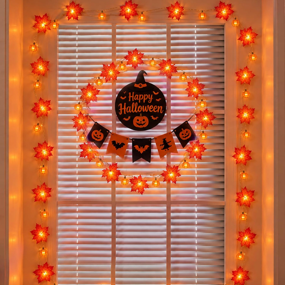 YEGUO 2Pack Fall Garland Lights, 20ft 40LED Maple Leaves with Pumpkin