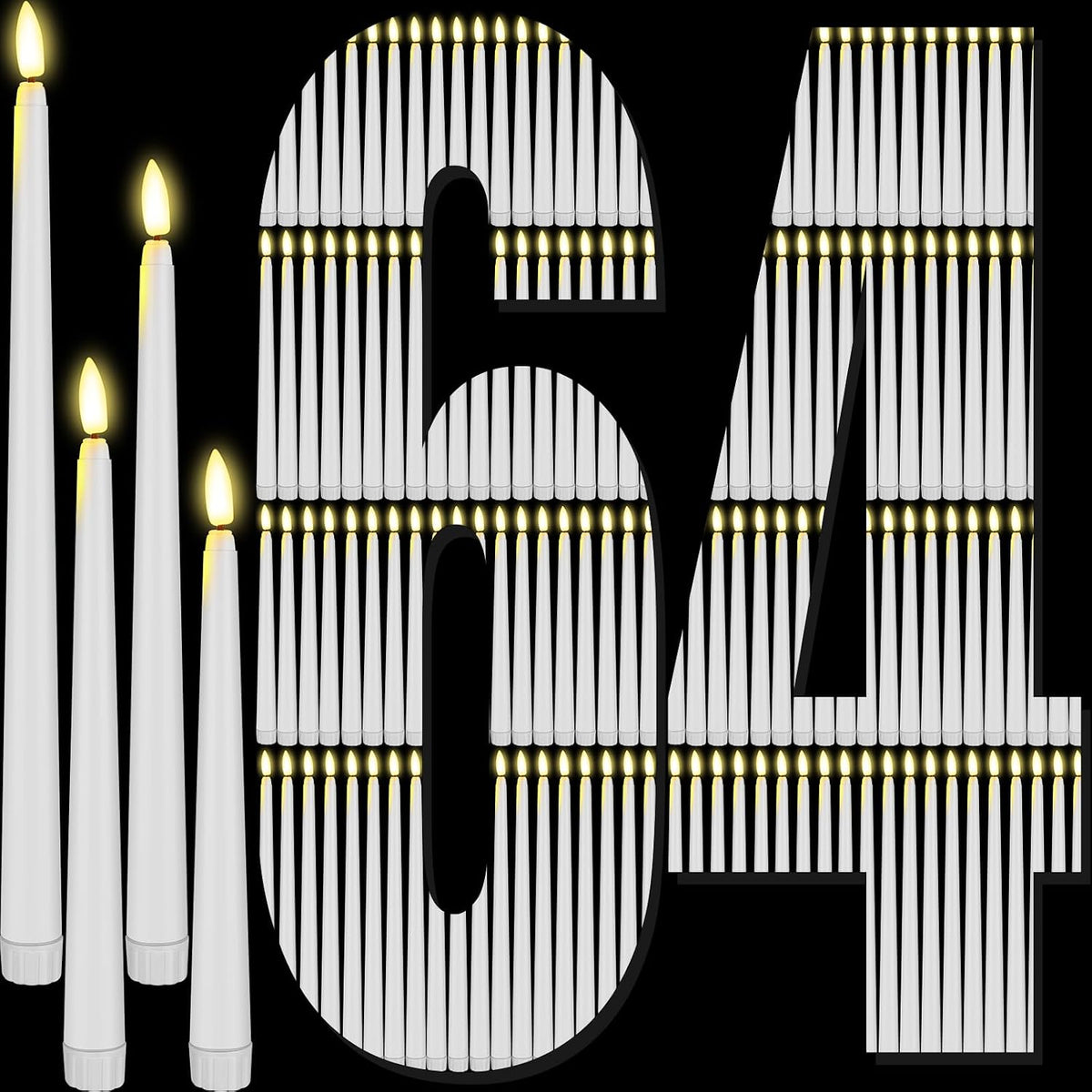 Rossesay 64 Pcs Flameless LED Taper Candle, Flickering Candles,White