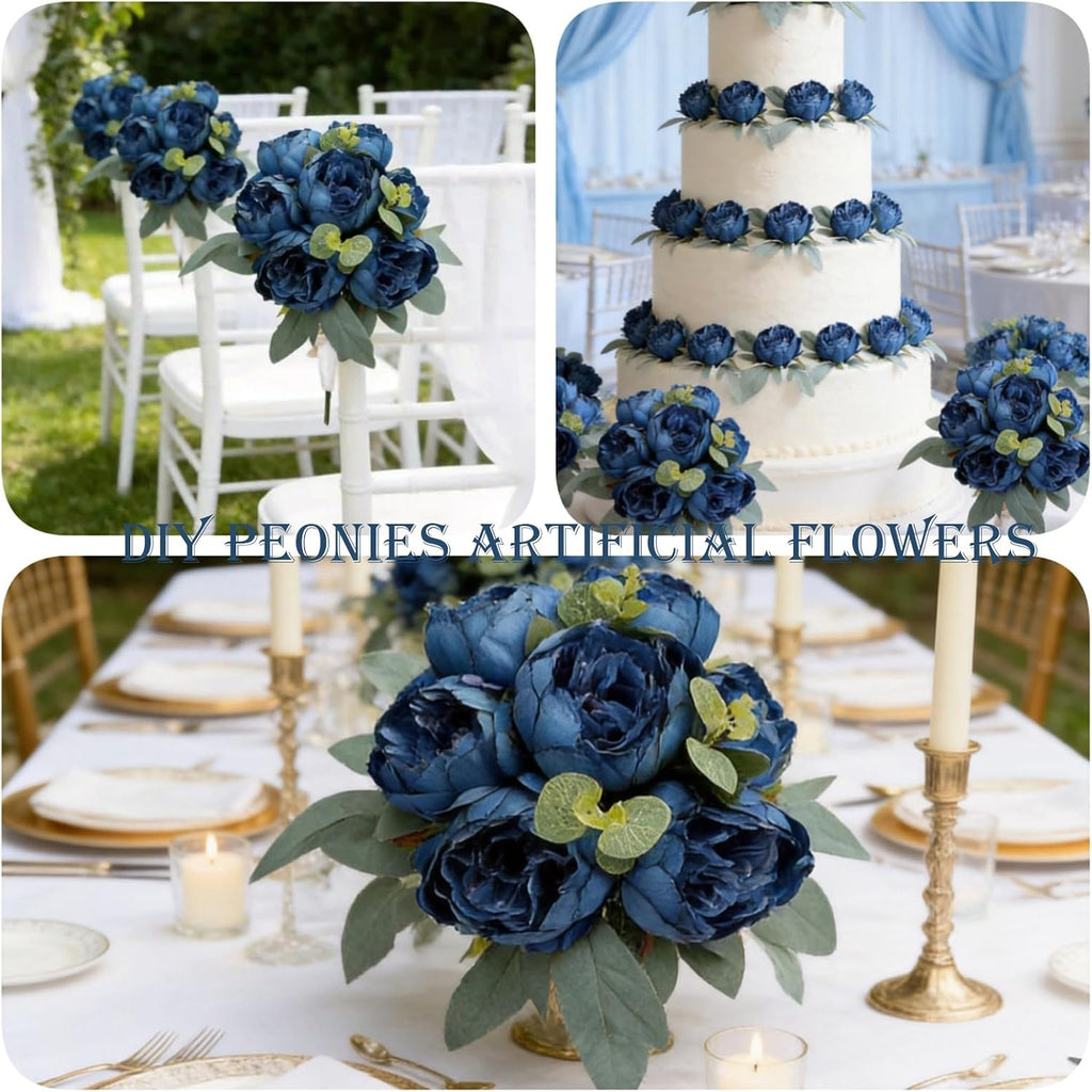 50Pcs Peonies Artificial Flowers Bulk, 4’’ Navy Blue