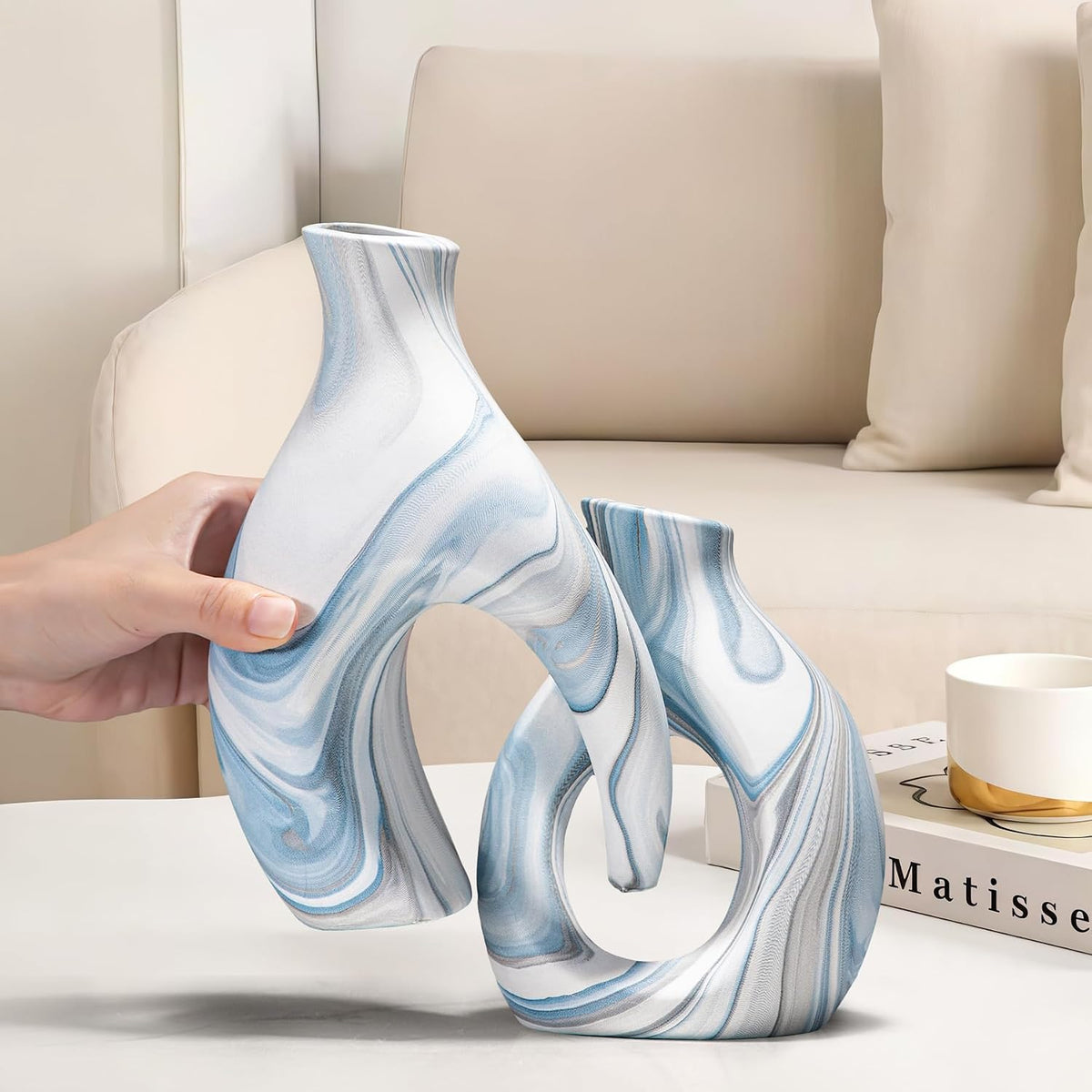Blue Ceramic Snuggle Vases Set of 2 for Flowers