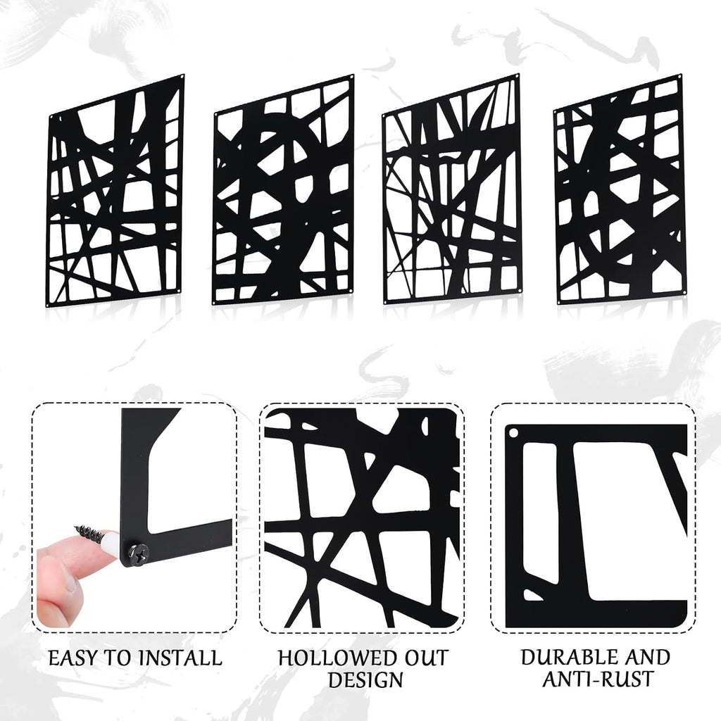 Bdor Black Metal Wall Art Panels Set of 4 Modern Geometric Wall Decor