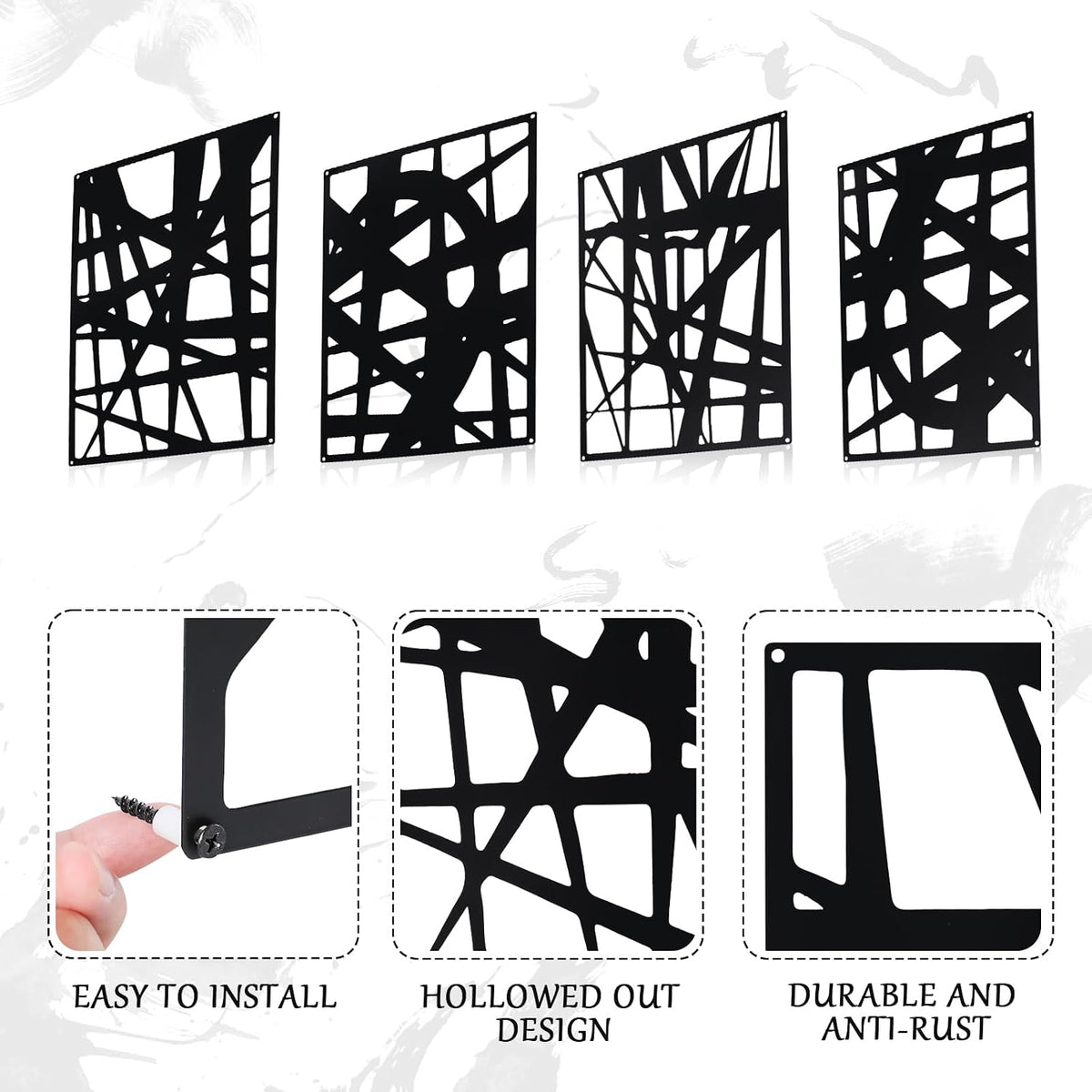 Bdor Black Metal Wall Art Panels Set of 4 Modern Geometric Wall Decor