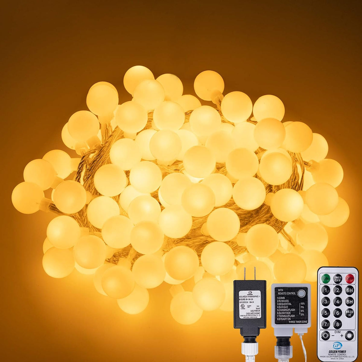 AWQ 100 LED 49 FT Globe Ball String Lights Fairy String Lights Warm White