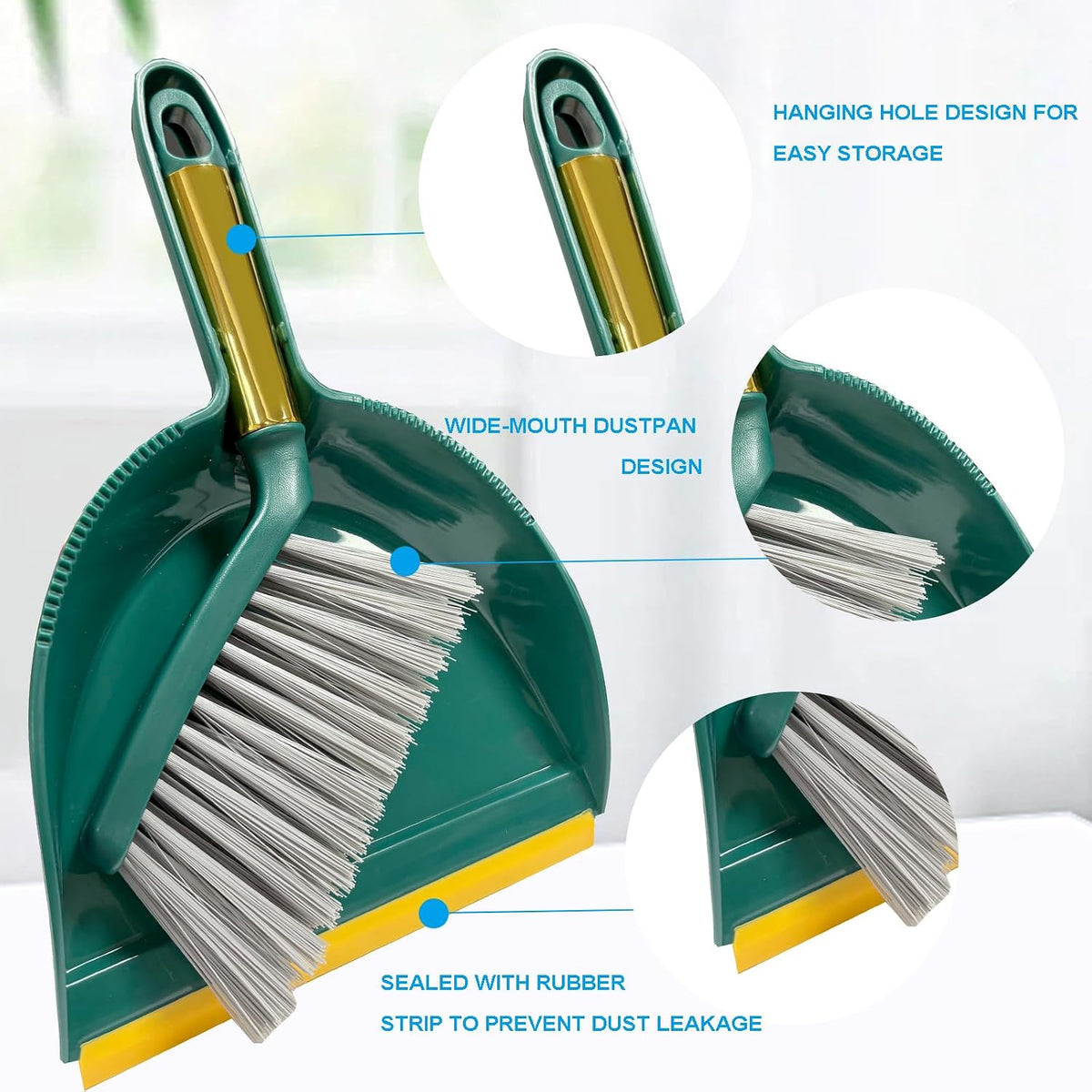 Small Broom with Dustpan Combo Set Mini Broom and Brush Set Hand Sweeper for Cleaning Desk Office Kitchen Pet Nest (Green)