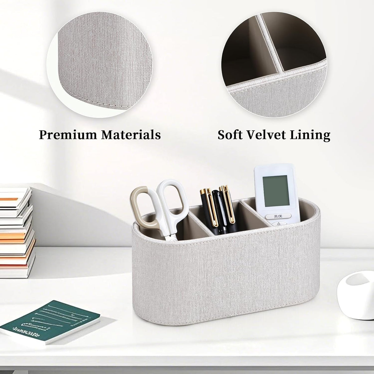 Remote Control Holder Pen Pencil Holder Desk Organizer Caddy(Linen)