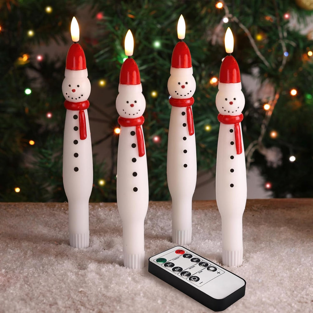 Eywamage Snowman Christmas Flameless Taper Candles with Remote Set of 4