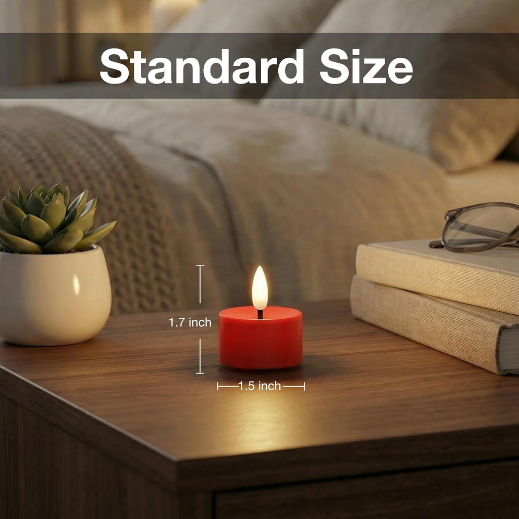 12 Pack Red Flameless Tealight Candles Battery Operated Tea Lights, Realistic Flickering Fake LED Tealights Candles, 3D Wick LED Tea Lights for Christmas, Festival, Party, Home Decor