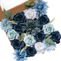 FANKO Fall Artificial Flowers for DIY, Blue White Faux Flowers Bouquet, Fake Flowers with Roses Dahlia Daisy Silk Flowers for Vase, Fall Home Decor, Wedding Centerpiece, Floral Arrangement Décor