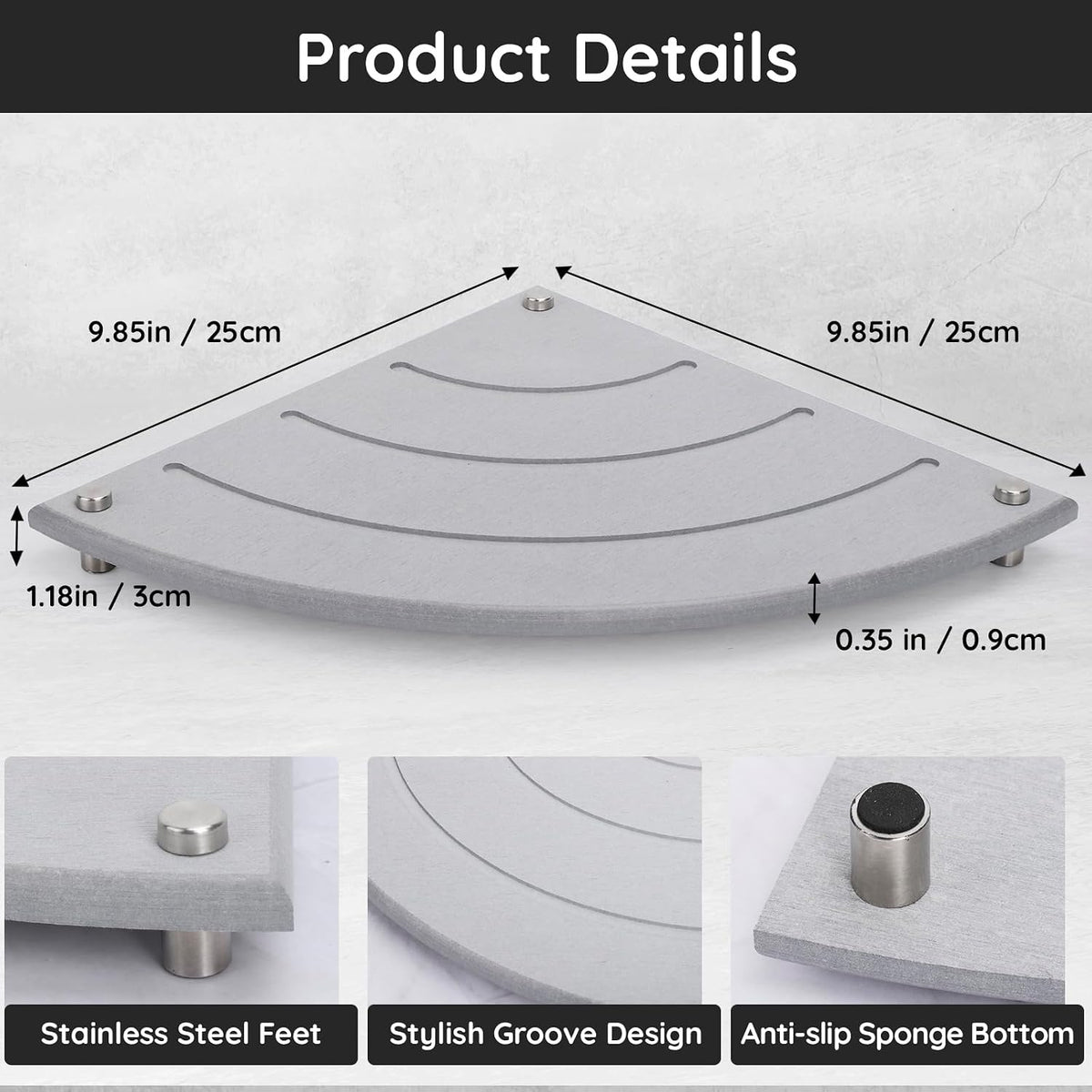 Segbeauty Corner Counter Shelf, 9.85in Water Absorbing Stone Drying Mat for Kitchen Counter, Instant Drying Stone Tray Dish Sponge Holder, Fast Drying Diatomaceous Bathroom Counter Corner Organizer