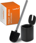Toilet Bowl Brush and Holder, Toilet Brush with Stainless Steel Handle and Durable Bristles for Bathroom Cleaning, Automatic Closing Holder Set (Black)