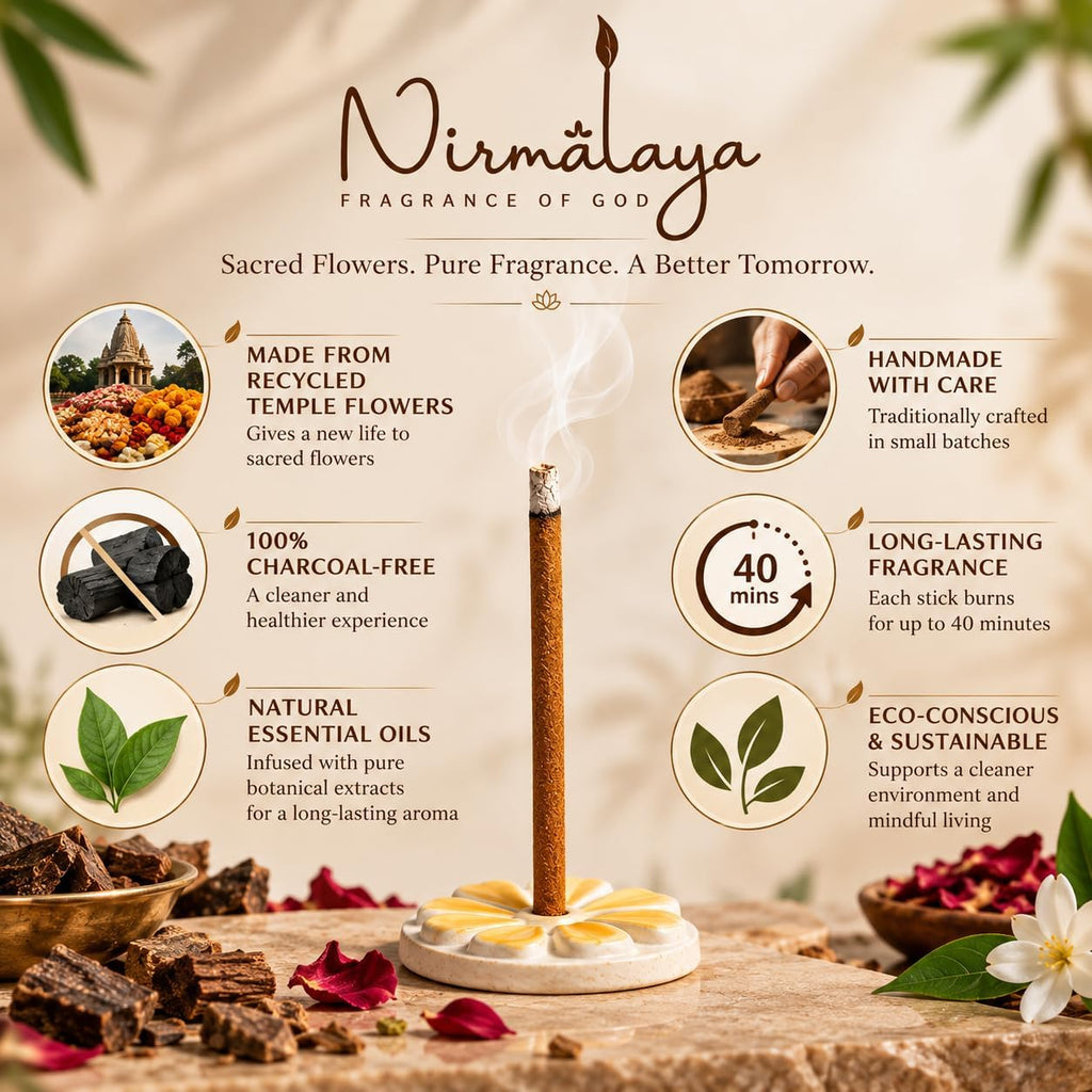 Nirmalaya Premium Jasmine Dhoop Sticks (40 Sticks, 180g) | Bambooless Sticks, Charcoal Free Incense Sticks Made from Recycled Flowers | Long Lasting 25 Min Burn | for Pooja, Yoga & Meditation