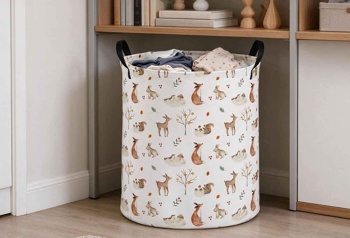 Animal Hamper for Woodland Hamper Cute Storage Bin Room Decor for Home(Autumn animals)