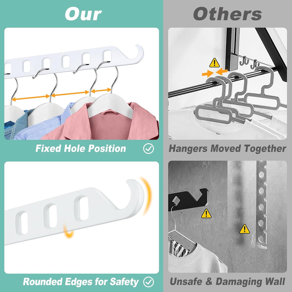 Laundry Drying Rack Wall Mounted - Swing Arm Clothes Hanger with 6-Hole, 180° Rotation Coat Hanger Holder, Foldable Valet Hook for Laundry Closet (2-Pack, White)