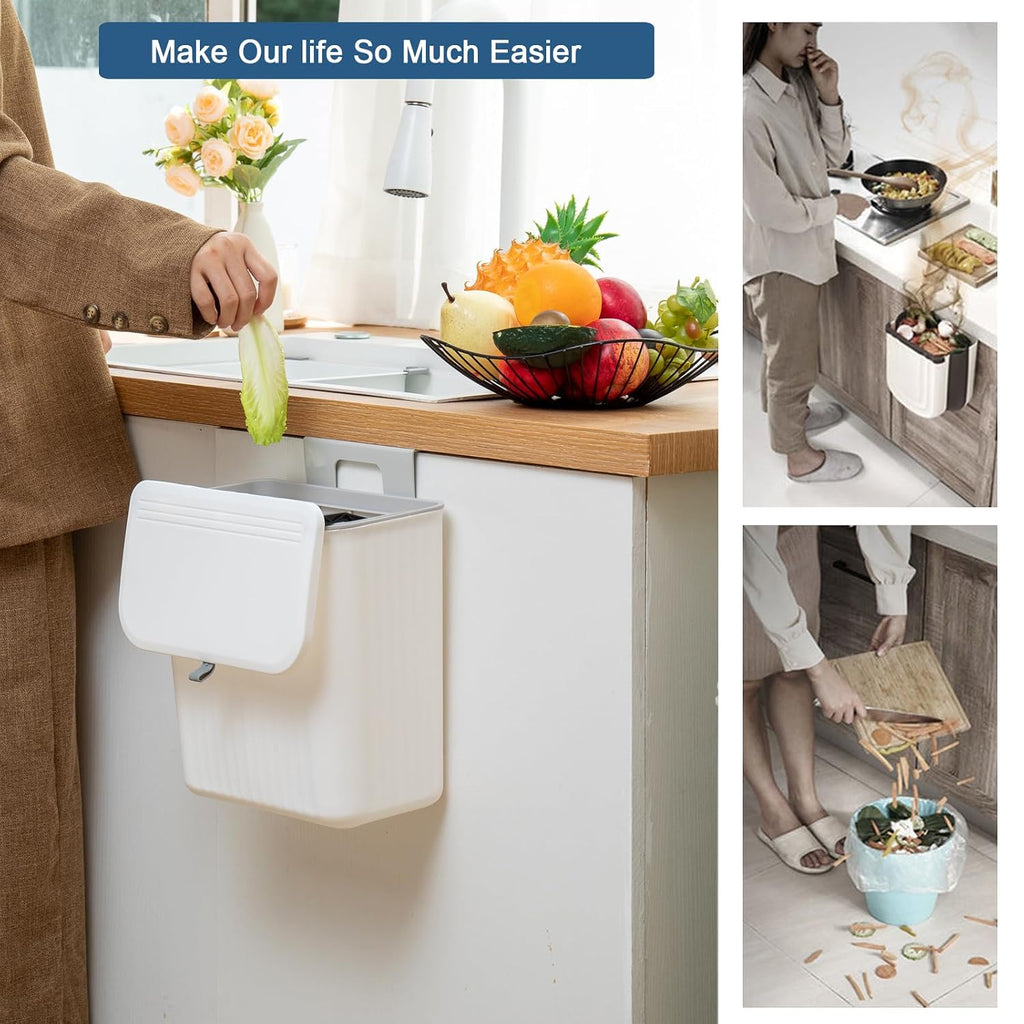 Kitchen Compost Bin Cabinet Hanging Small Trash Can with Lid 2.4 Gallon