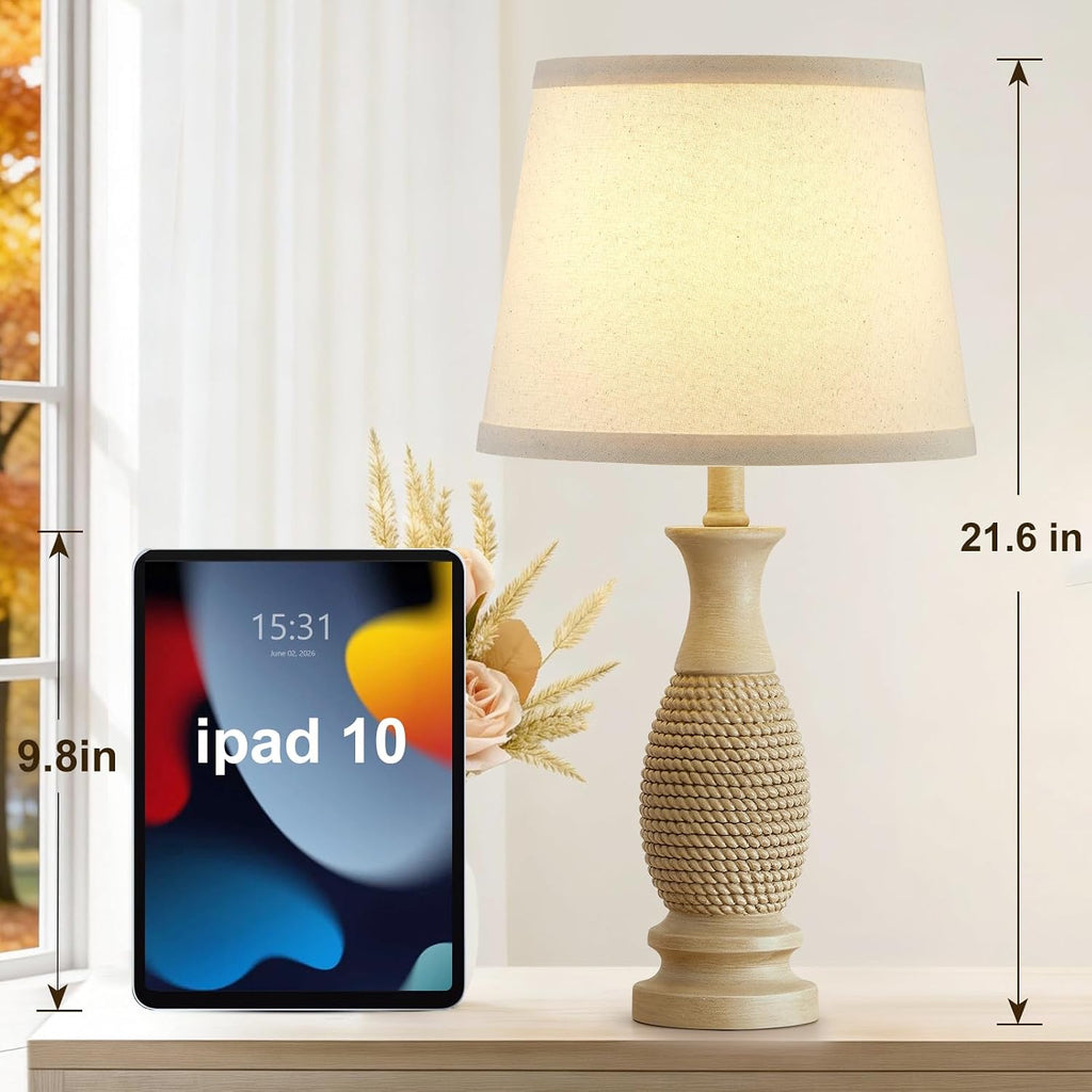 21.6" Nightstand Lamps Set of 2; Bedside Table Lamps for the Bedroom, Beige