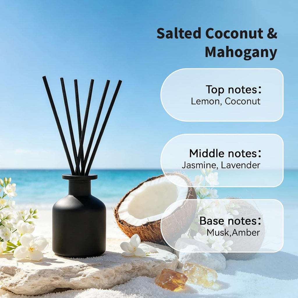 Brakula Reed Diffuser Set, Salted Coconut & Mahogany Scent, 4.06 fl oz